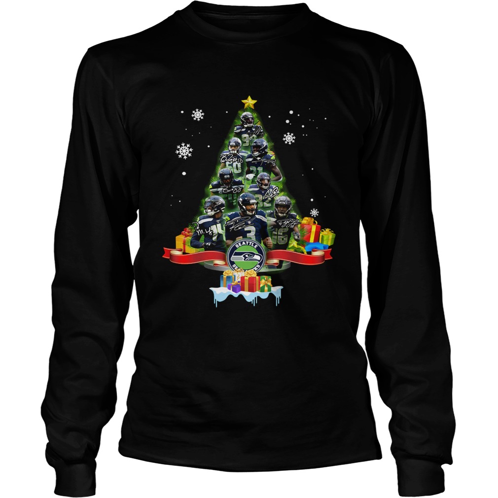 Seattle Seahawks Football Players Signatures Tree Christmas LongSleeve