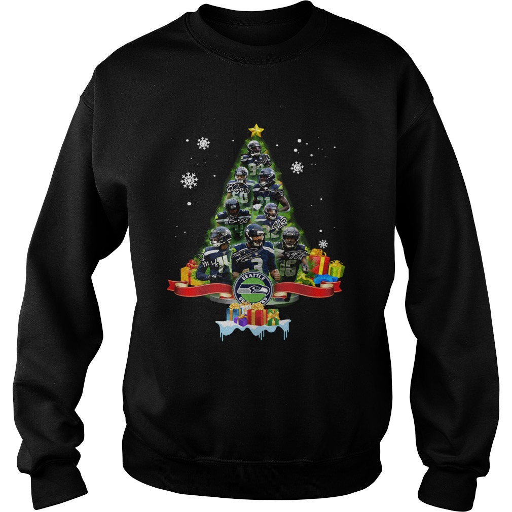 Seattle Seahawks Football Players Signatures Tree Christmas Sweatshirt