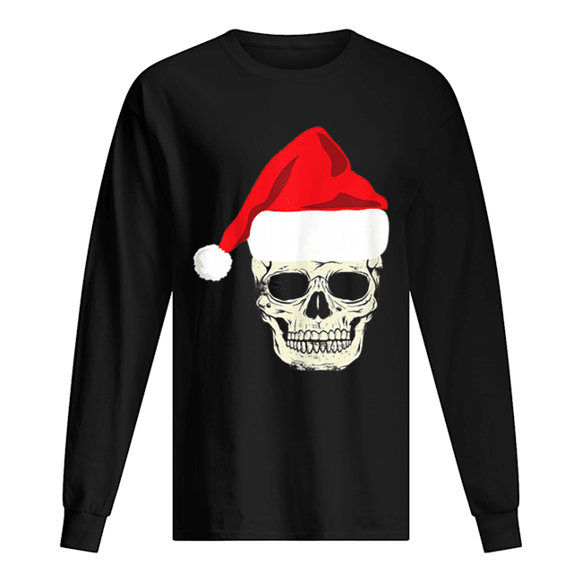 Skull In Santa Hat Christmas Skeleton Christmas Long Sleeved T-shirt 