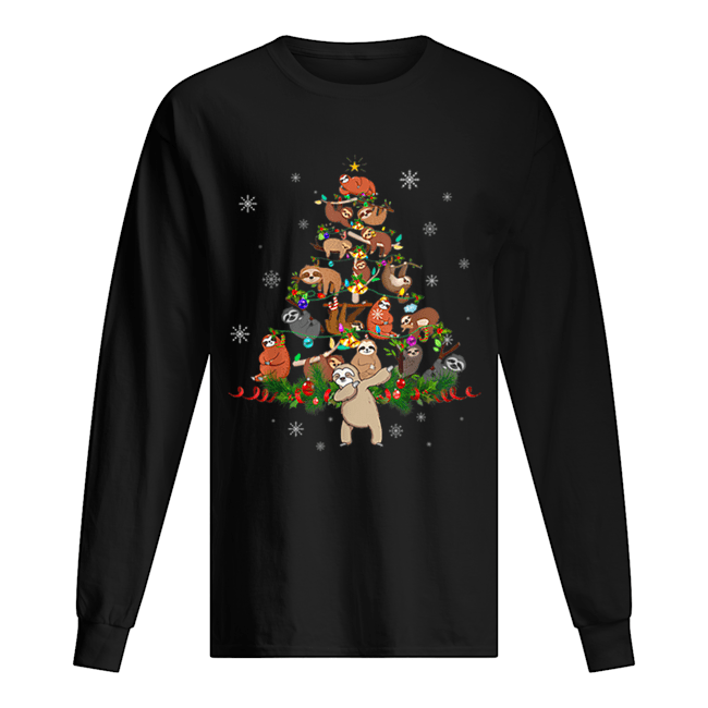 Sloth Christmas Tree Lights Funny Sloth Xmas Gift Long Sleeved T-shirt 