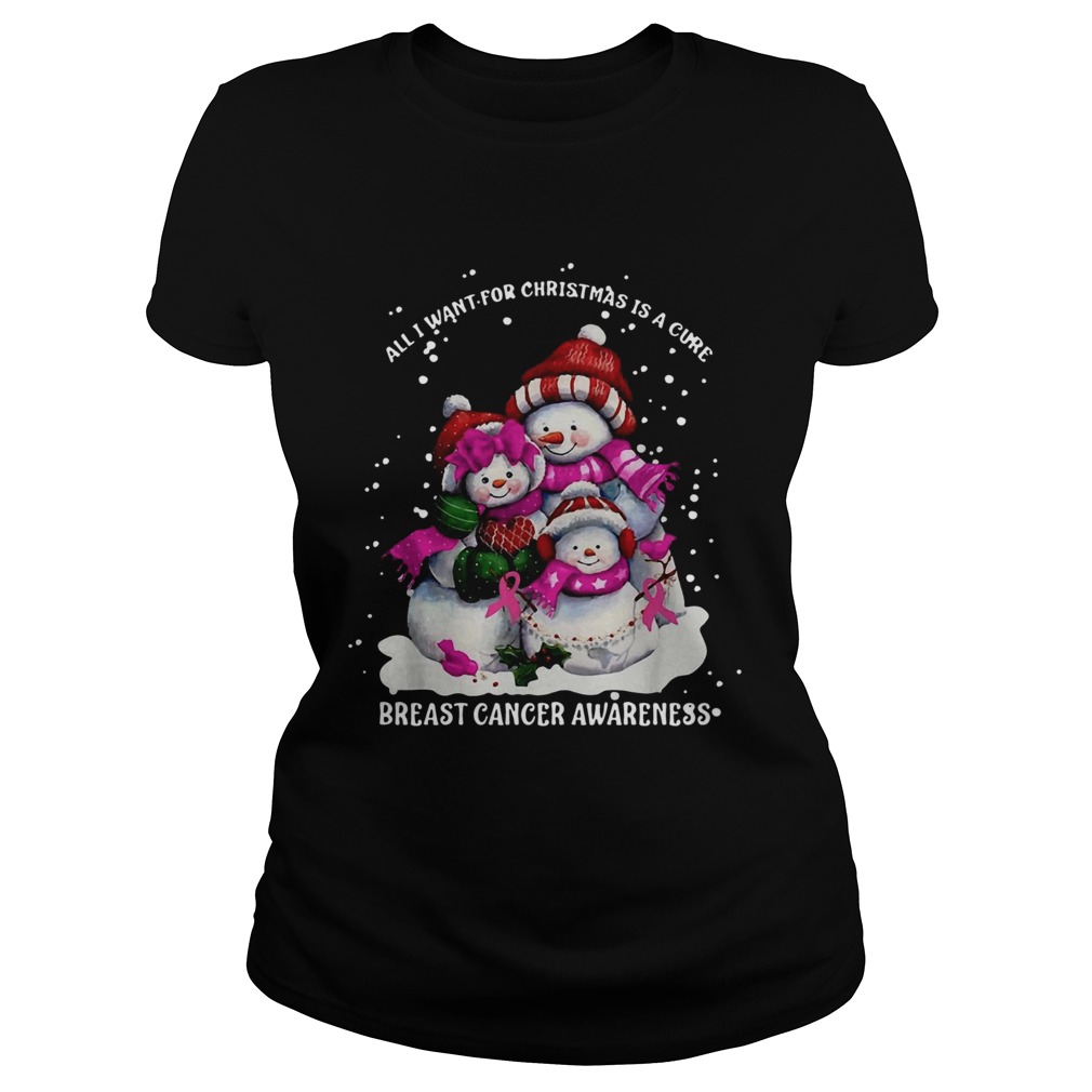 Snowman All I want for Christmas is a cure breast cancer awareness Classic Ladies