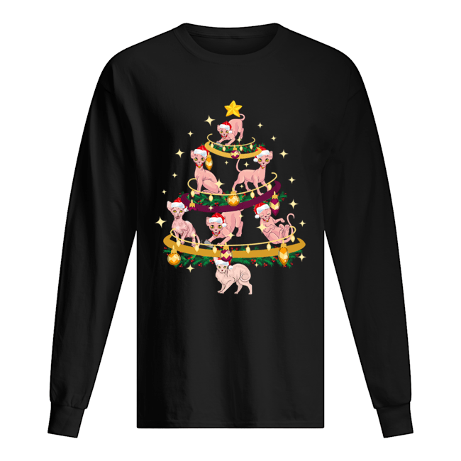 Sphynx Christmas Tree Cat Owner Long Sleeved T-shirt 