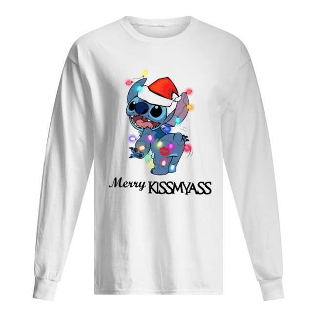 Stitch merry Kissmyass light Christmas Long Sleeved T-shirt 