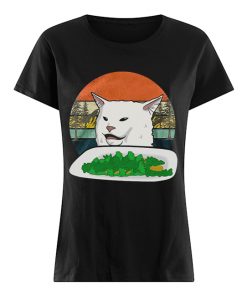 Woman Yelling Confused White Cat At Dinner Vintage  Classic Women's T-shirt