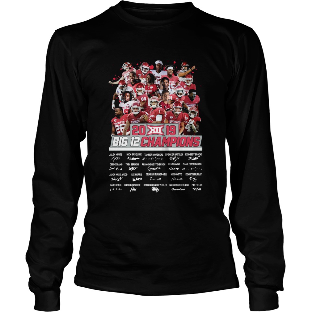 2019 Big 12 Football champions Oklahoma Sooners Signatures LongSleeve