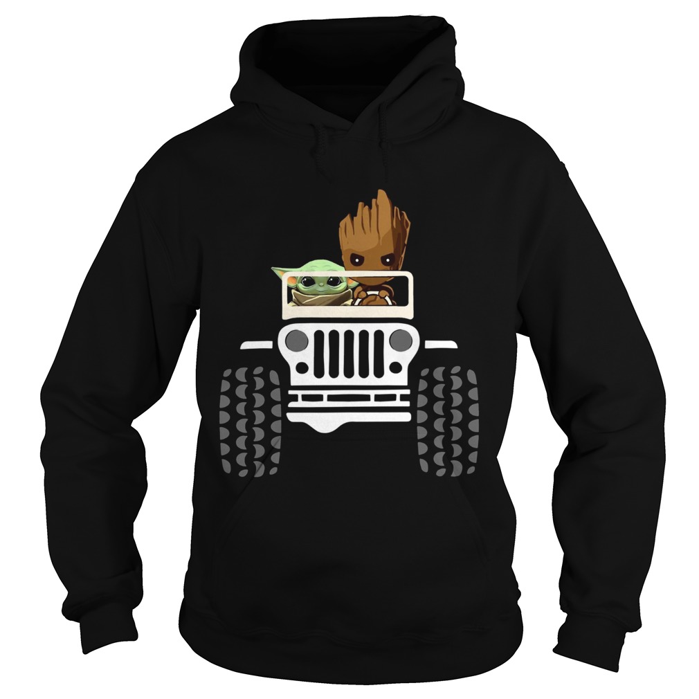 Baby Yoda And Baby Groot Driving Jeep Hoodie