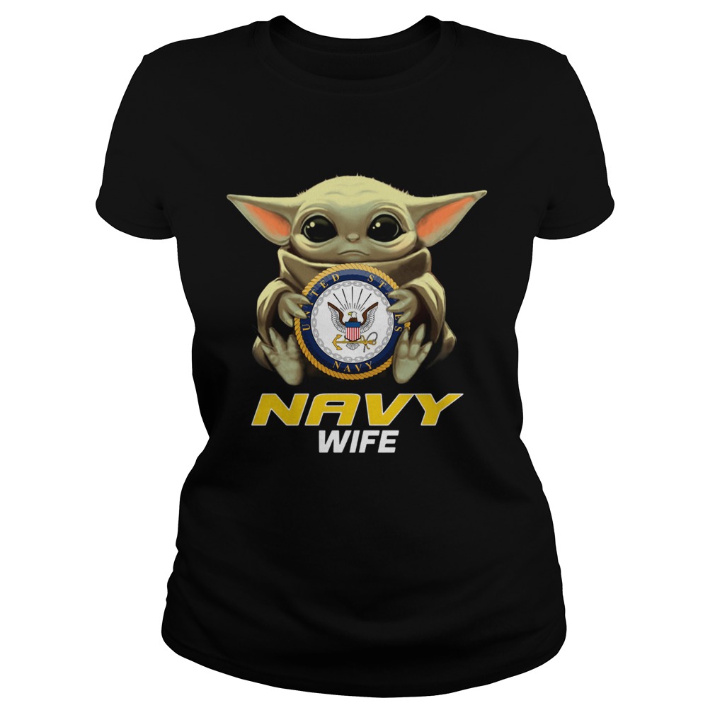 Baby Yoda Hug Navy Wife Classic Ladies