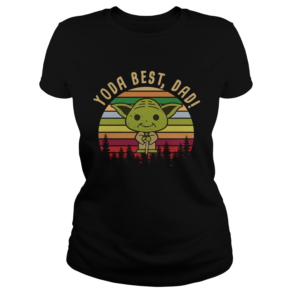 Baby Yoda best dad vintage sunset Classic Ladies