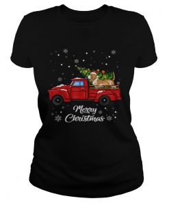 Basset hound Rides Red Truck Christmas Pajama  Classic Ladies