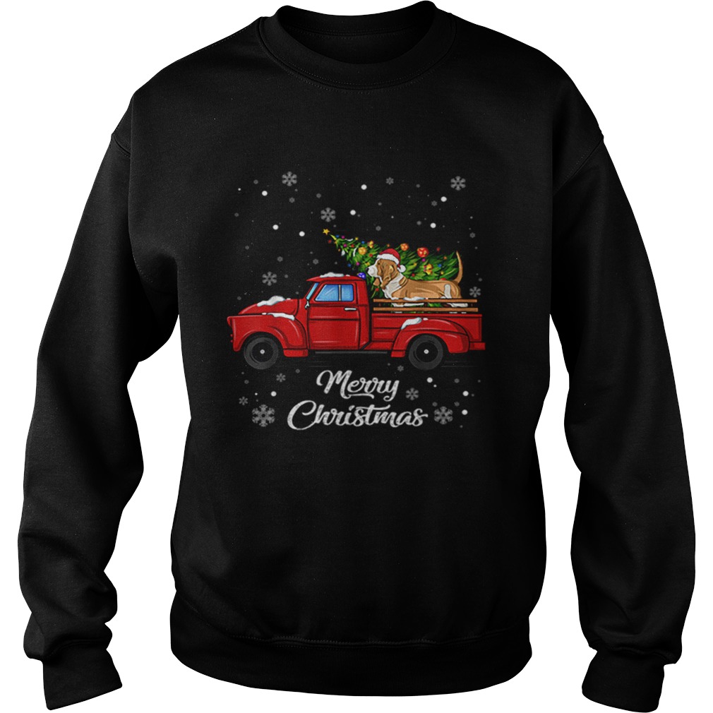 Basset hound Rides Red Truck Christmas Pajama Sweatshirt