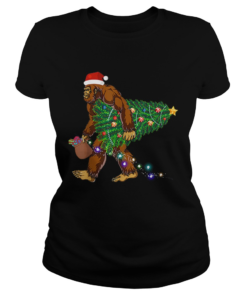 Bigfoot Carrying Christmas Tree Sasquatch Santa  Classic Ladies