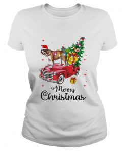 Bulldog Rides Red Truck Christmas Pajama  Classic Ladies