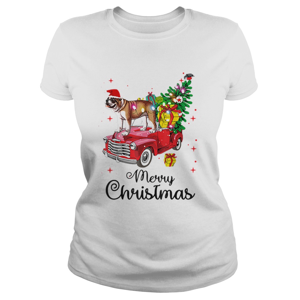 Bulldog Rides Red Truck Christmas Pajama Classic Ladies