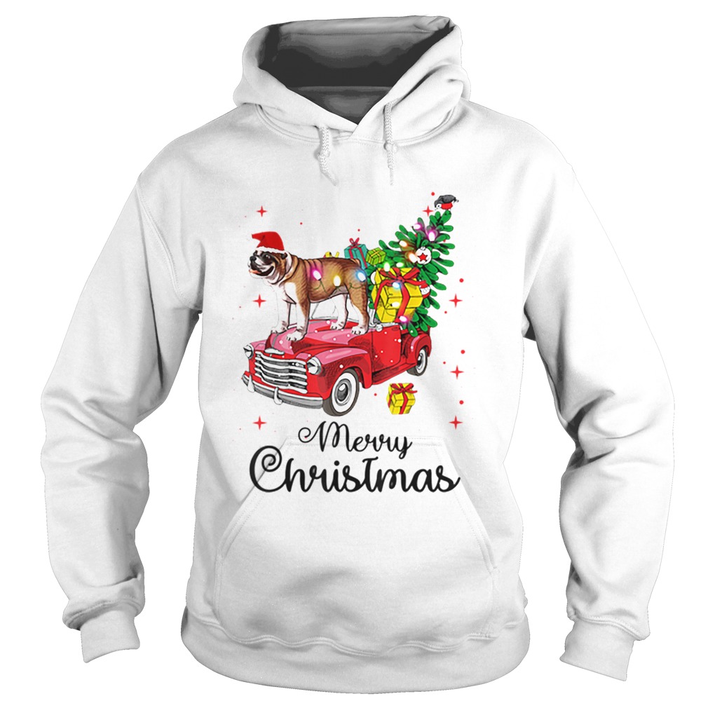 Bulldog Rides Red Truck Christmas Pajama Hoodie