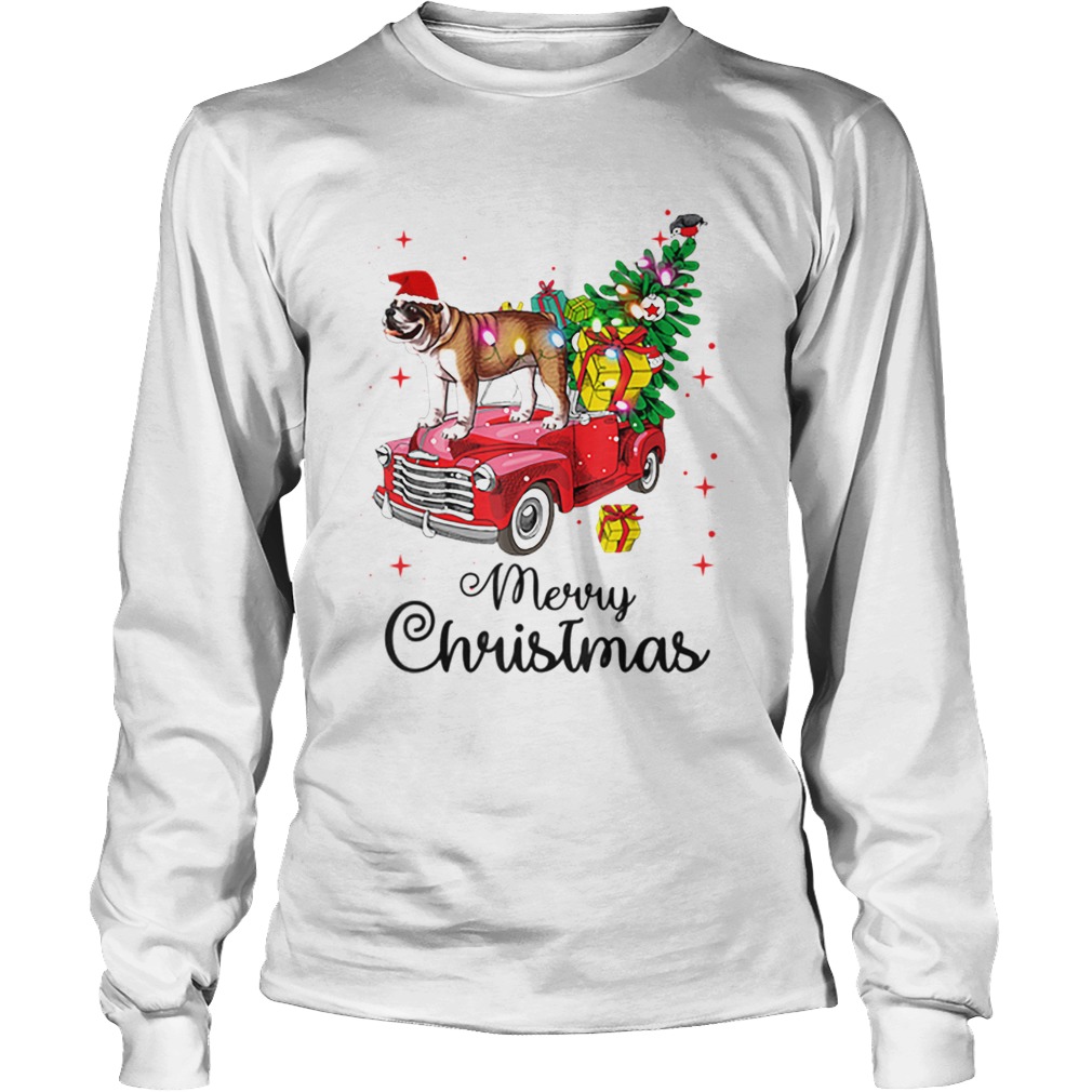 Bulldog Rides Red Truck Christmas Pajama LongSleeve