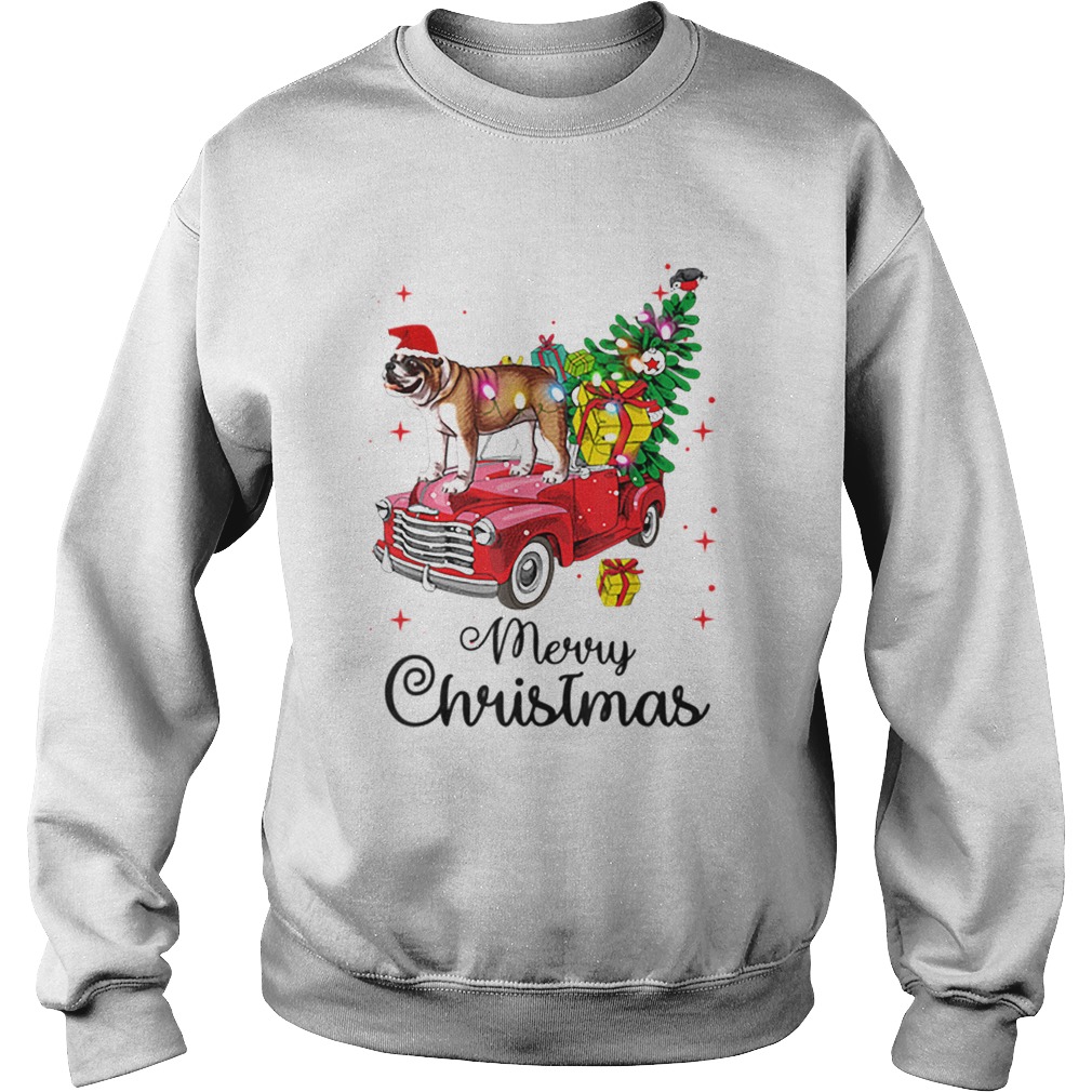 Bulldog Rides Red Truck Christmas Pajama Sweatshirt