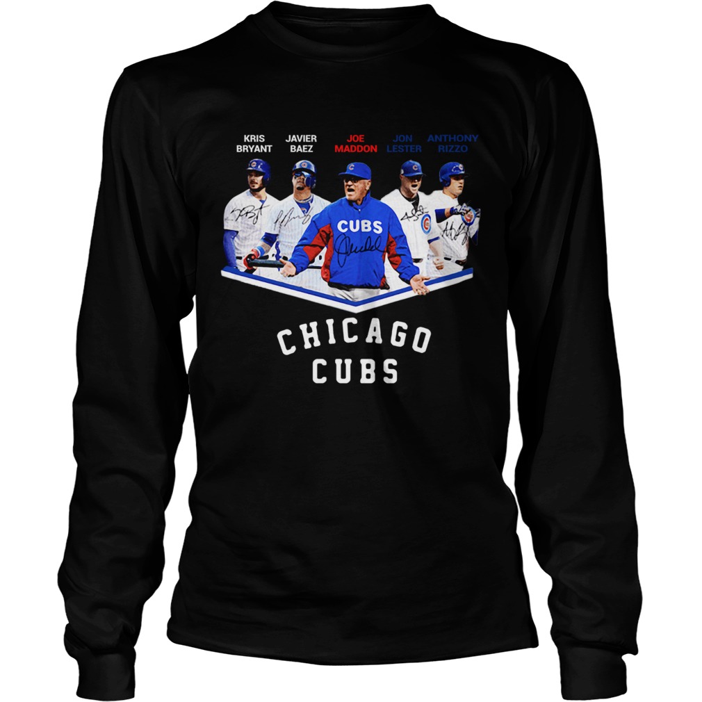 Chicago Cubs Kris Bryant Javier Baez Joe Maddon Jon Lester Anthony Rizzo Signatures LongSleeve