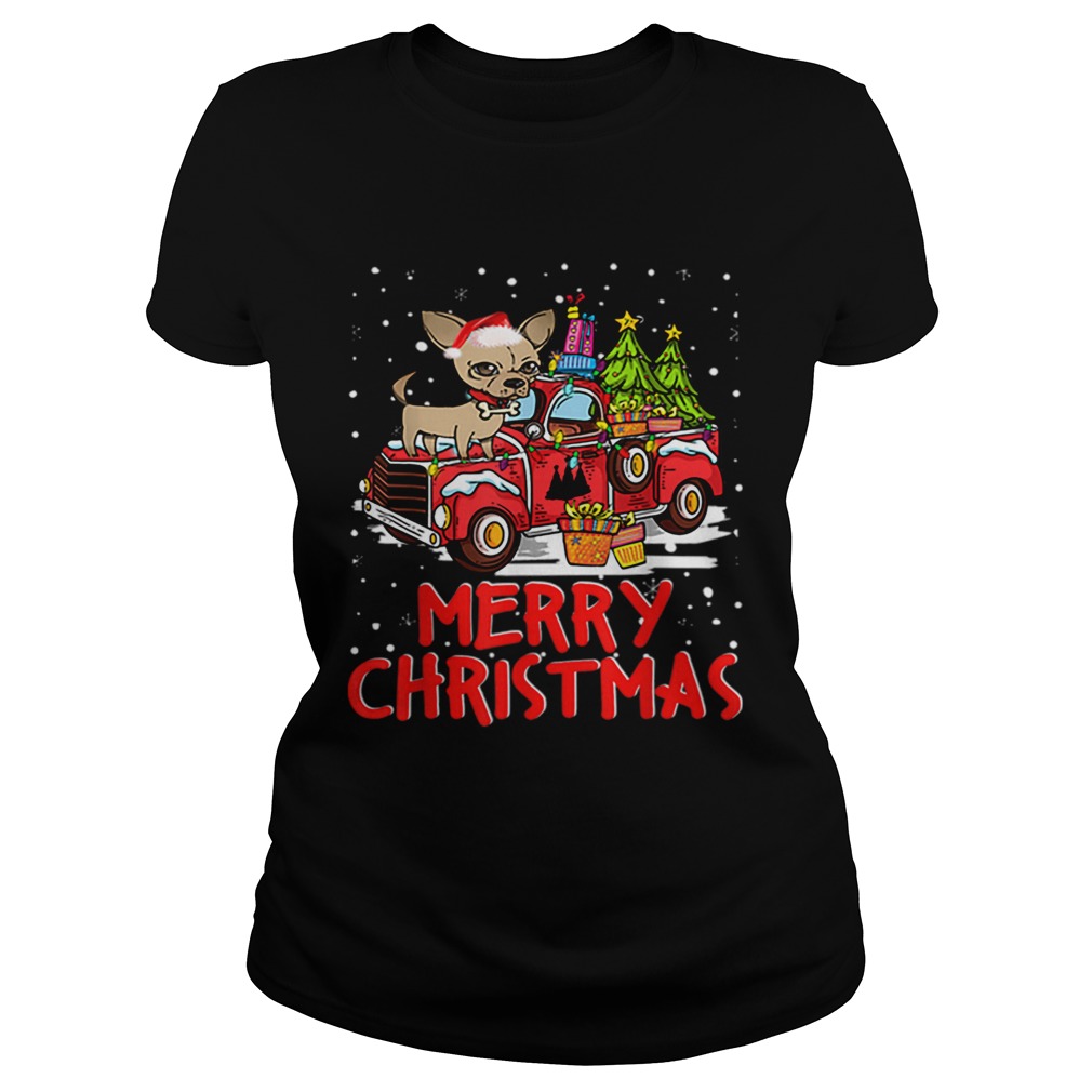 Chihuahua Rides Red Truck Merry Christmas Pajama Classic Ladies