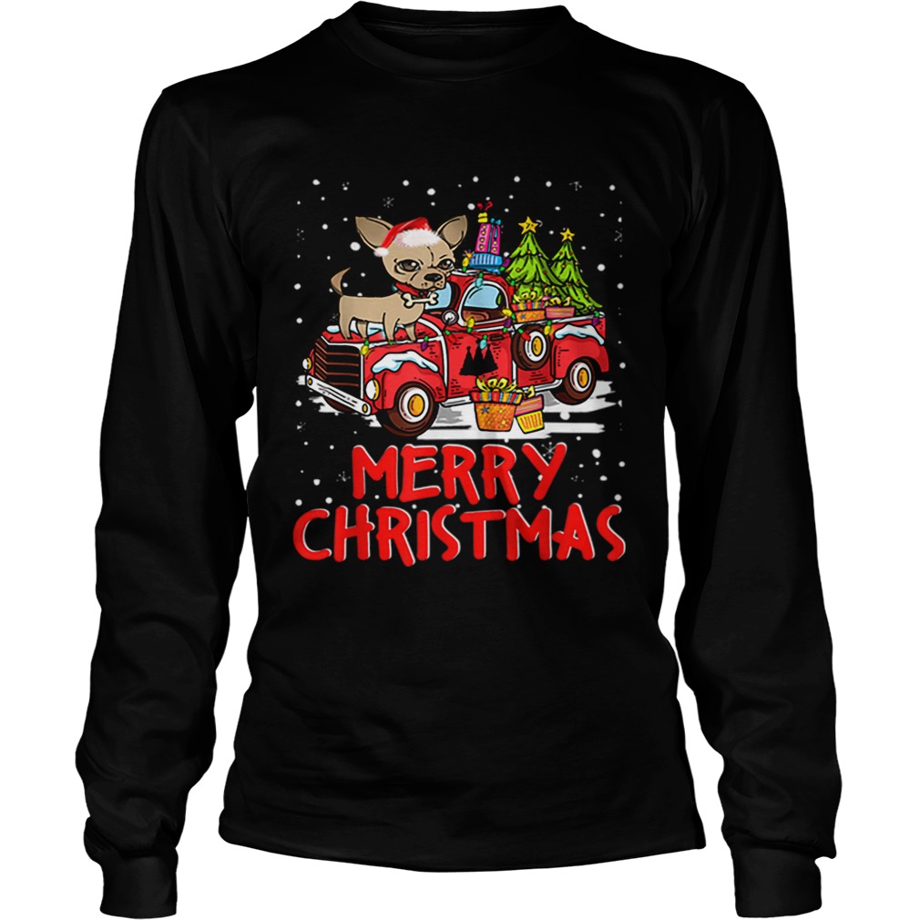 Chihuahua Rides Red Truck Merry Christmas Pajama LongSleeve