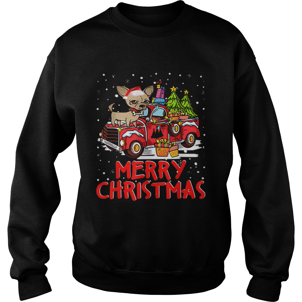 Chihuahua Rides Red Truck Merry Christmas Pajama Sweatshirt