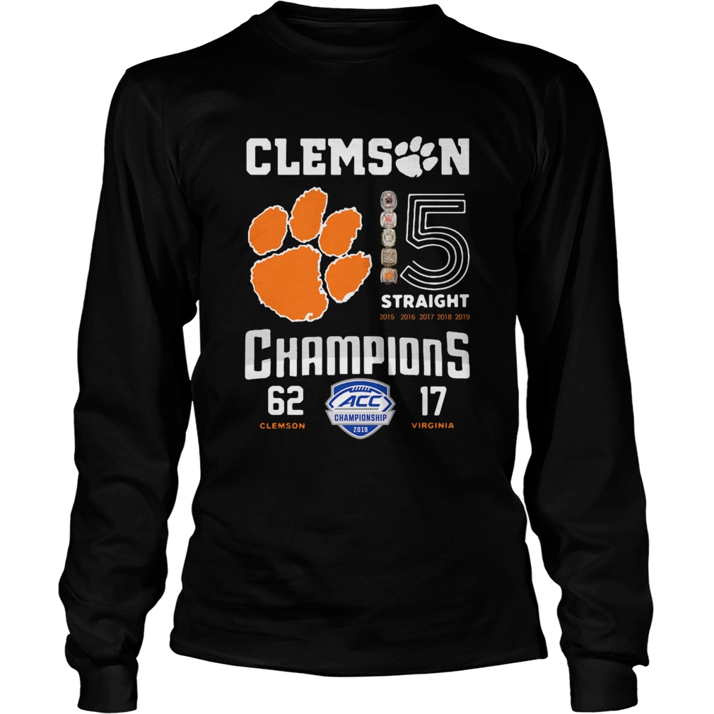 Clemson Tigers football 5 Straight 2019 Champions LongSleeve