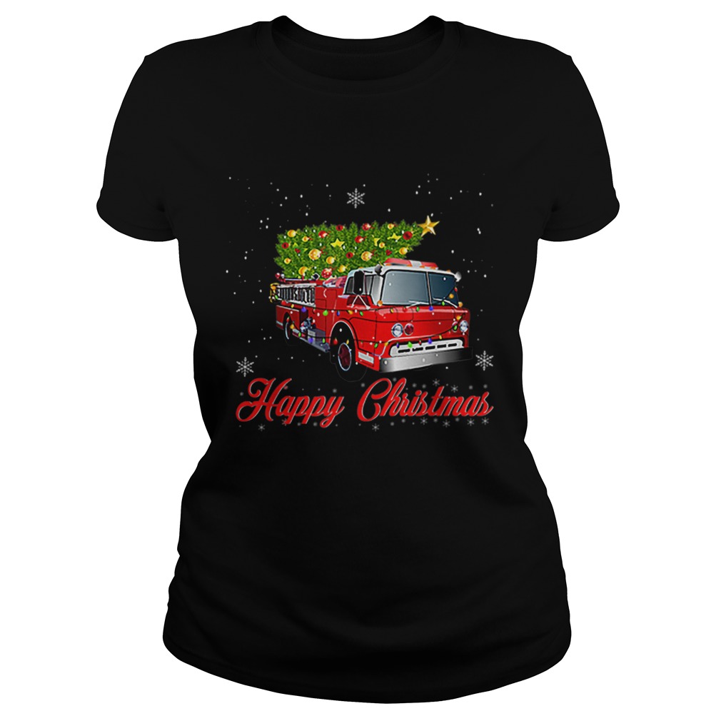 Firefighter Christmas Tee Tree On Truck Fire Xmas Classic Ladies