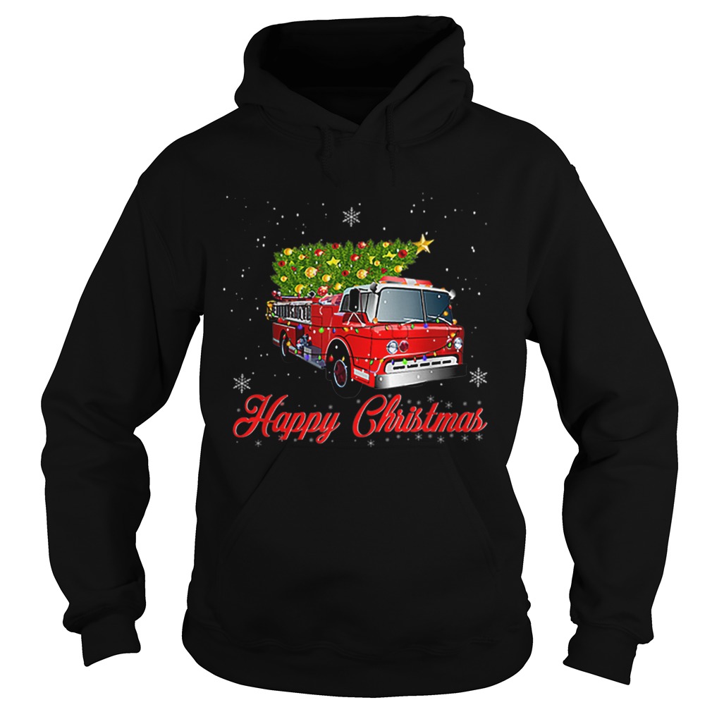 Firefighter Christmas Tee Tree On Truck Fire Xmas Hoodie