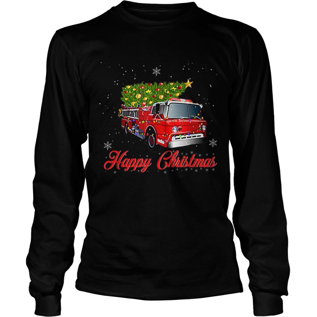 Firefighter Christmas Tee Tree On Truck Fire Xmas LongSleeve