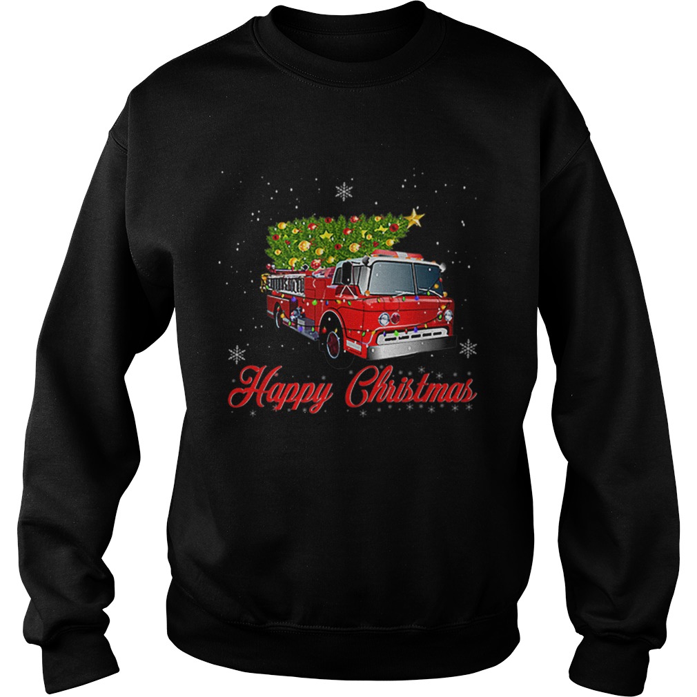 Firefighter Christmas Tee Tree On Truck Fire Xmas Sweatshirt