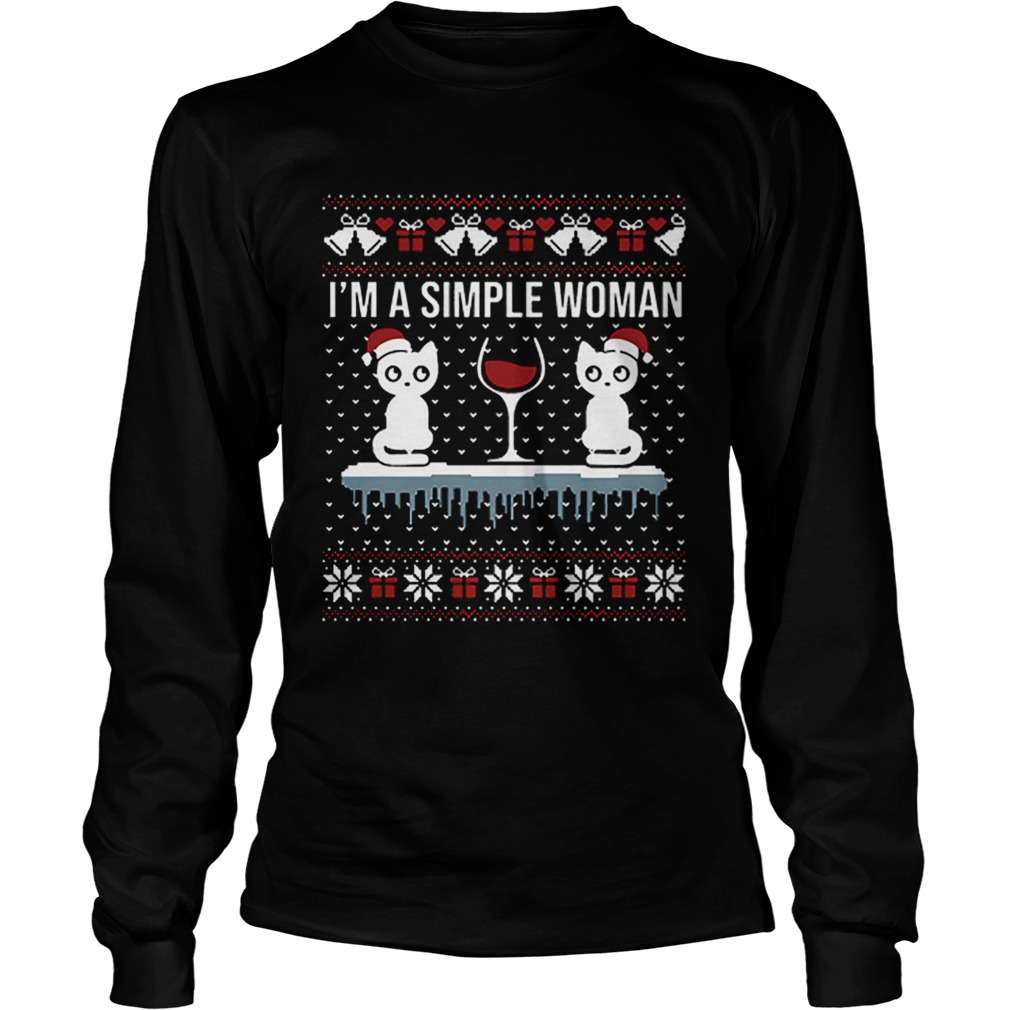 Im a simple woman who loves cat and wine ugly Christmas LongSleeve