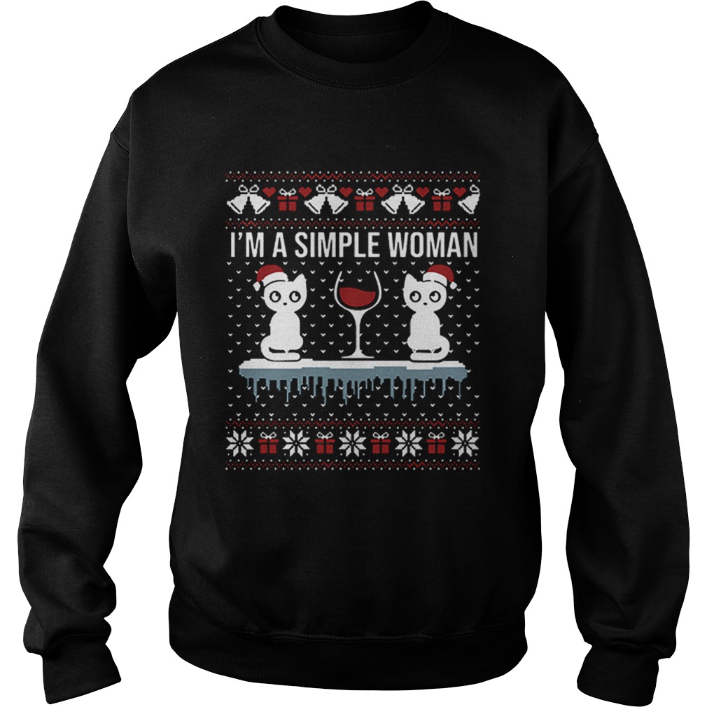 Im a simple woman who loves cat and wine ugly Christmas Sweatshirt