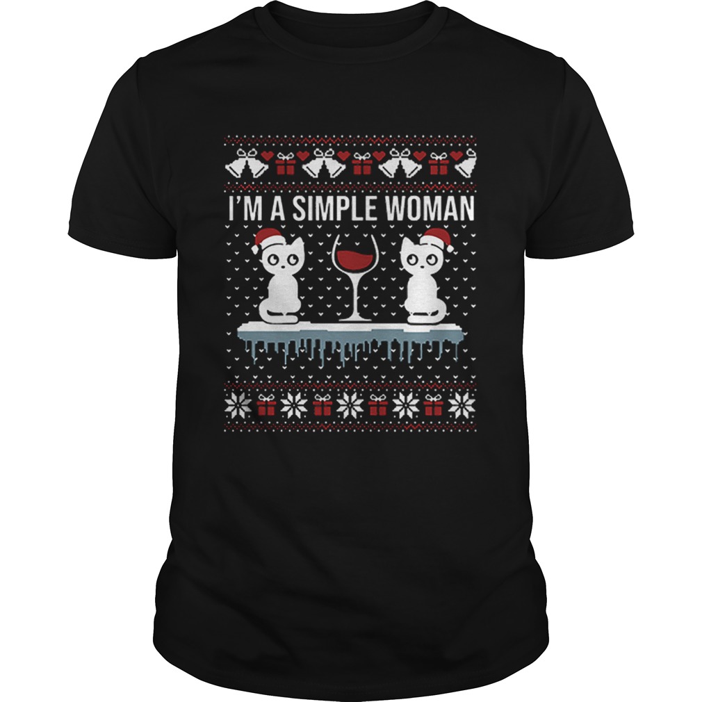 Im a simple woman who loves cat and wine ugly Christmas shirt