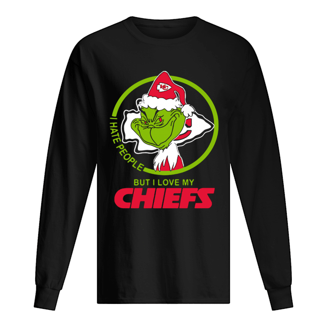 Kansas City Chiefs NFL Christmas Grinch Santa I Hate People But I Love My Chiefs Long Sleeved T-shirt 