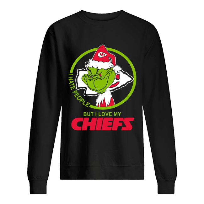 Kansas City Chiefs NFL Christmas Grinch Santa I Hate People But I Love My Chiefs Unisex Sweatshirt