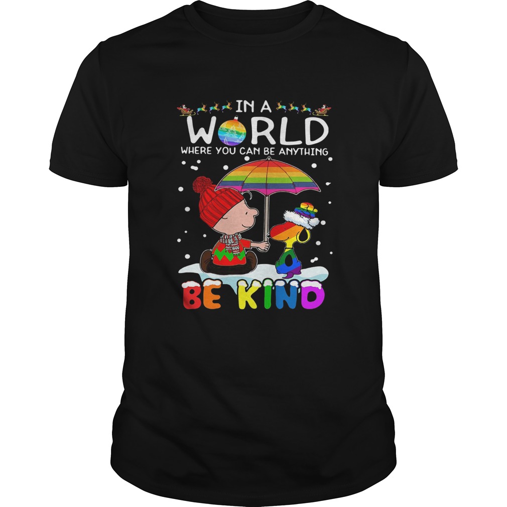 LGBT Charlie Brown And Snoopy In A World Where You Can Be Anything Be Kind Christmas shirt