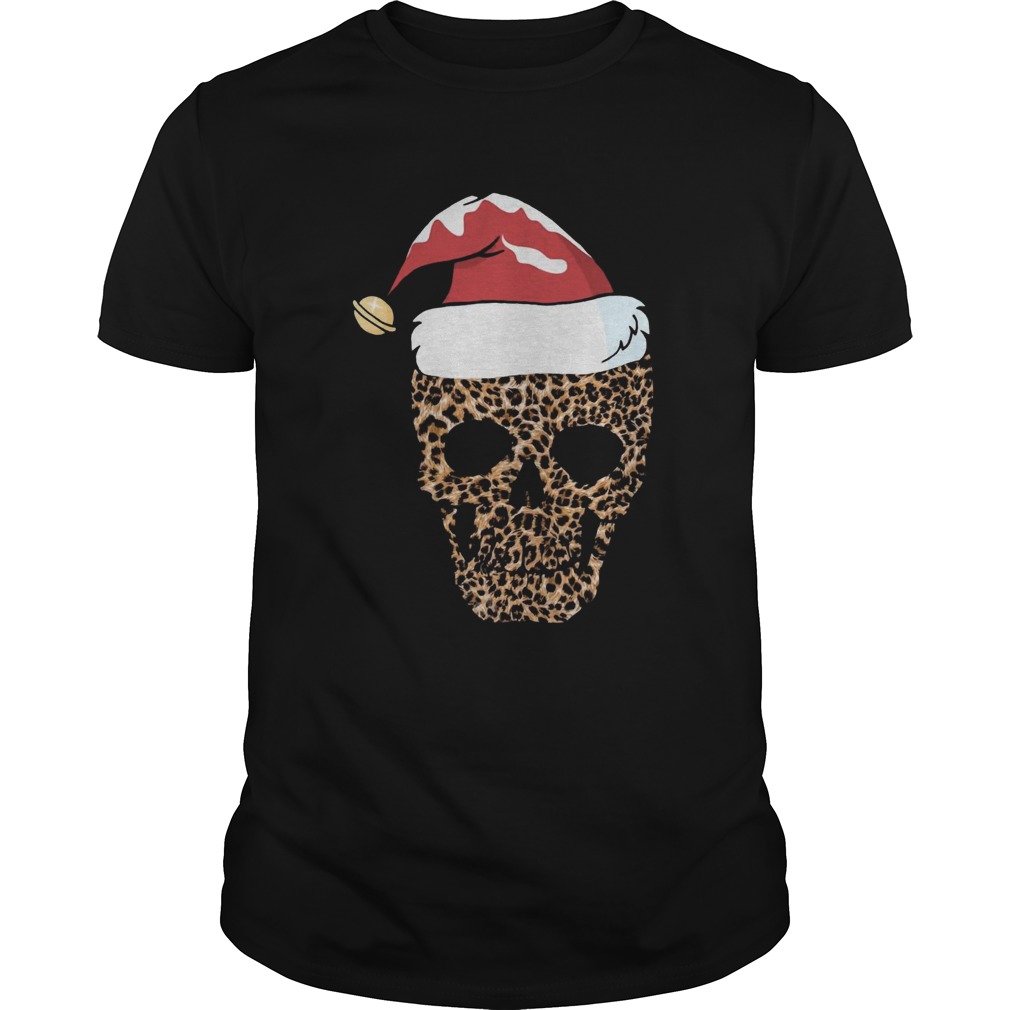 Leopard skull Santa hat Christmas shirt