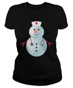 Medical Scrub Top Nurses Hat Wearing Snowman  Classic Ladies