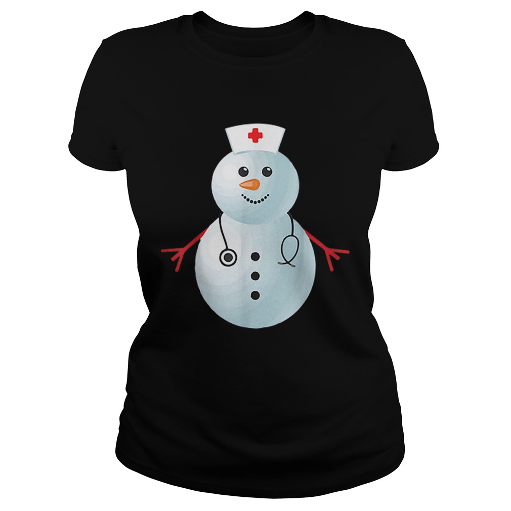 Medical Scrub Top Nurses Hat Wearing Snowman Classic Ladies