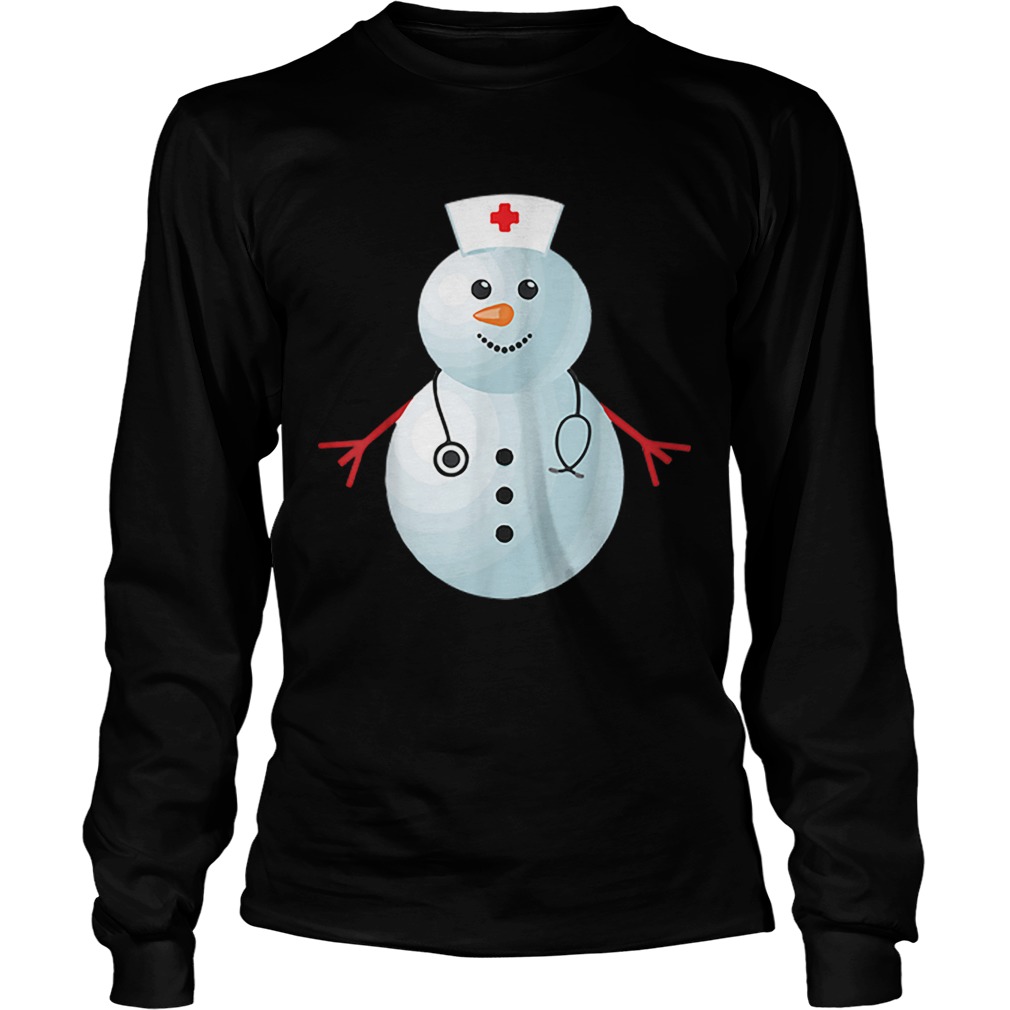 Medical Scrub Top Nurses Hat Wearing Snowman LongSleeve