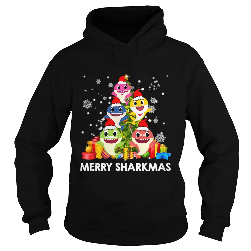 Merry Sharkmas Shark Santa Ugly Christmas Lights Boys Xmas Hoodie