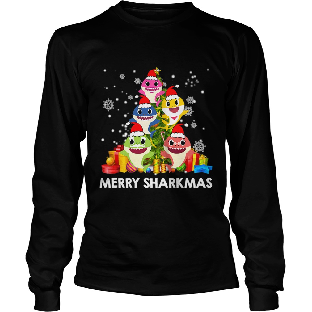 Merry Sharkmas Shark Santa Ugly Christmas Lights Boys Xmas LongSleeve