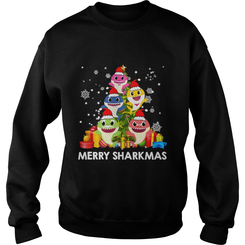 Merry Sharkmas Shark Santa Ugly Christmas Lights Boys Xmas Sweatshirt