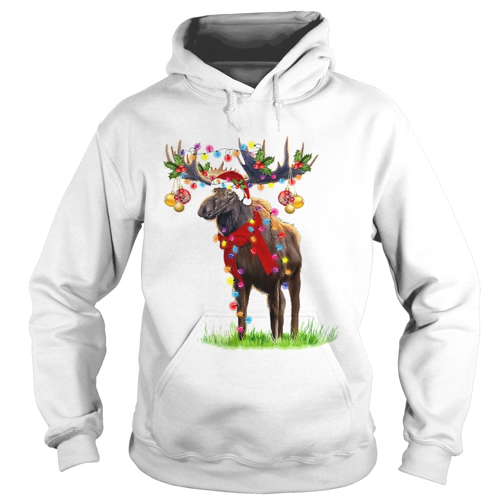 Moose santa gorgeous reindeer Christmas light Hoodie