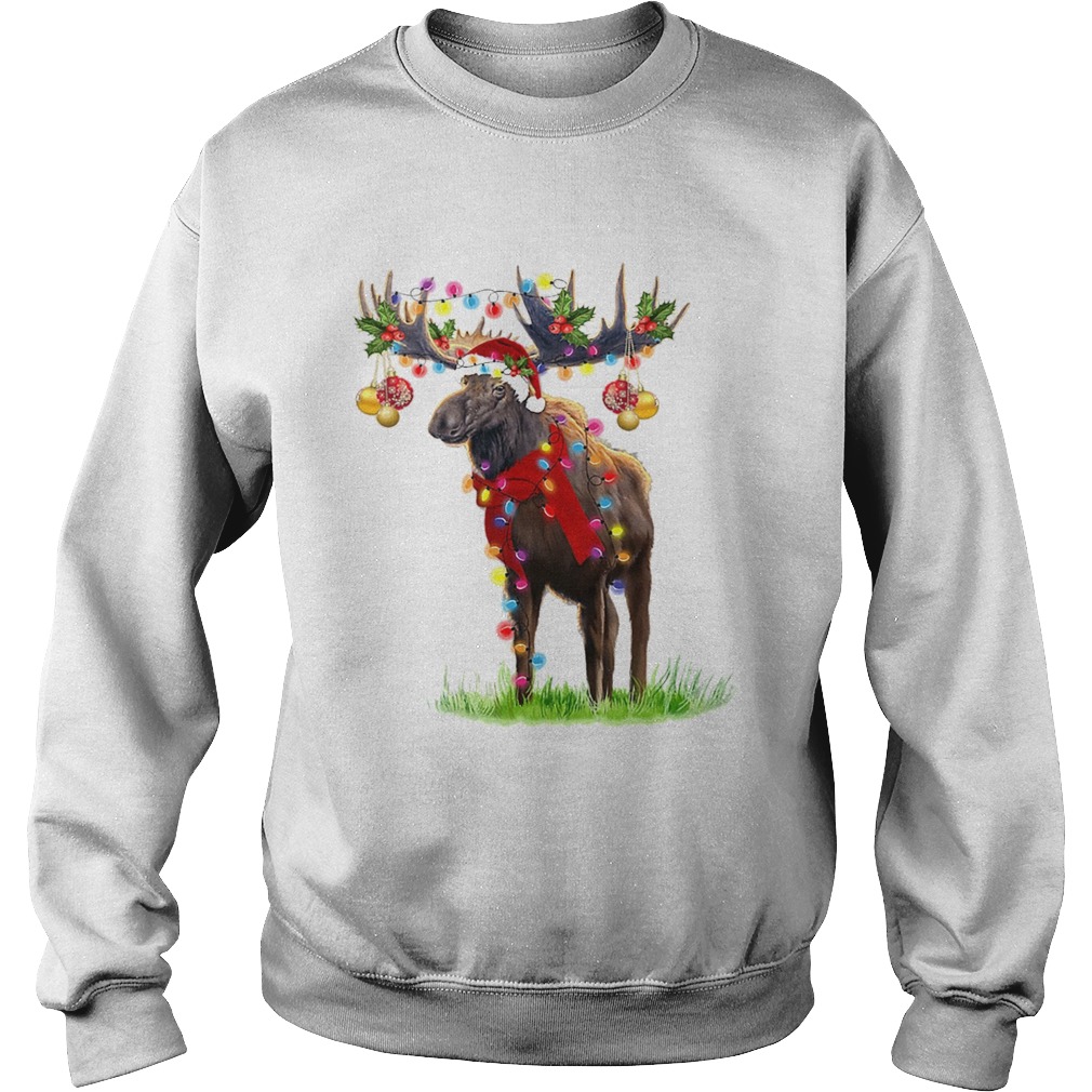 Moose santa gorgeous reindeer Christmas light Sweatshirt