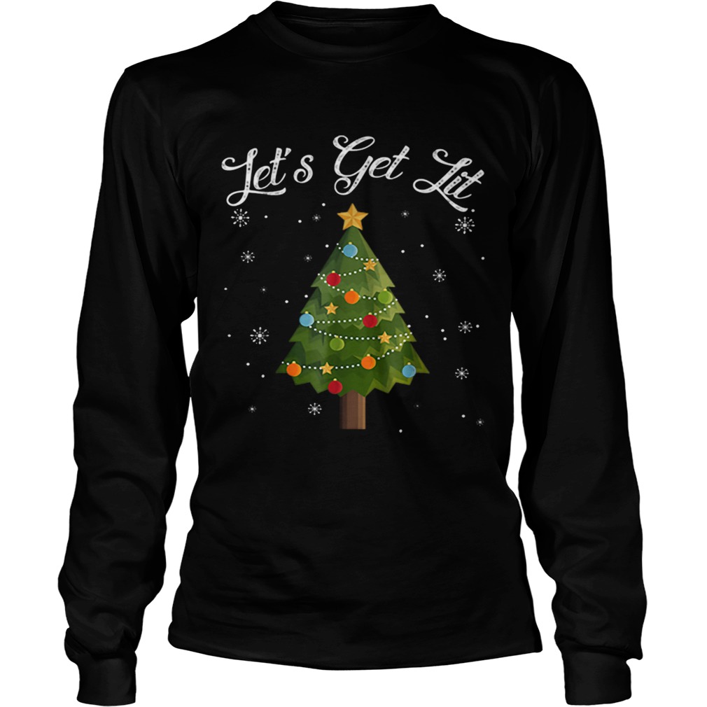 Nice Lets Get Lit Christmas Tree Funny Drinking LongSleeve