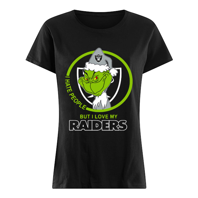 Oakland Raiders NFL Christmas Grinch Santa I Hate People But I Love My Raiders Classic Women's T-shirt