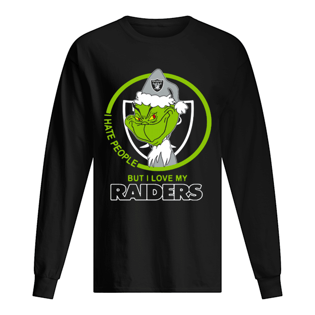 Oakland Raiders NFL Christmas Grinch Santa I Hate People But I Love My Raiders Long Sleeved T-shirt 