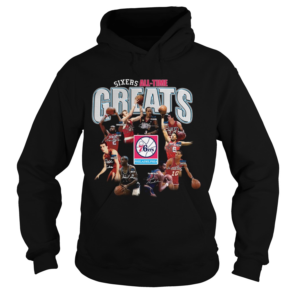 Philadelphia 76ers alltime Greats Players Signatures Hoodie