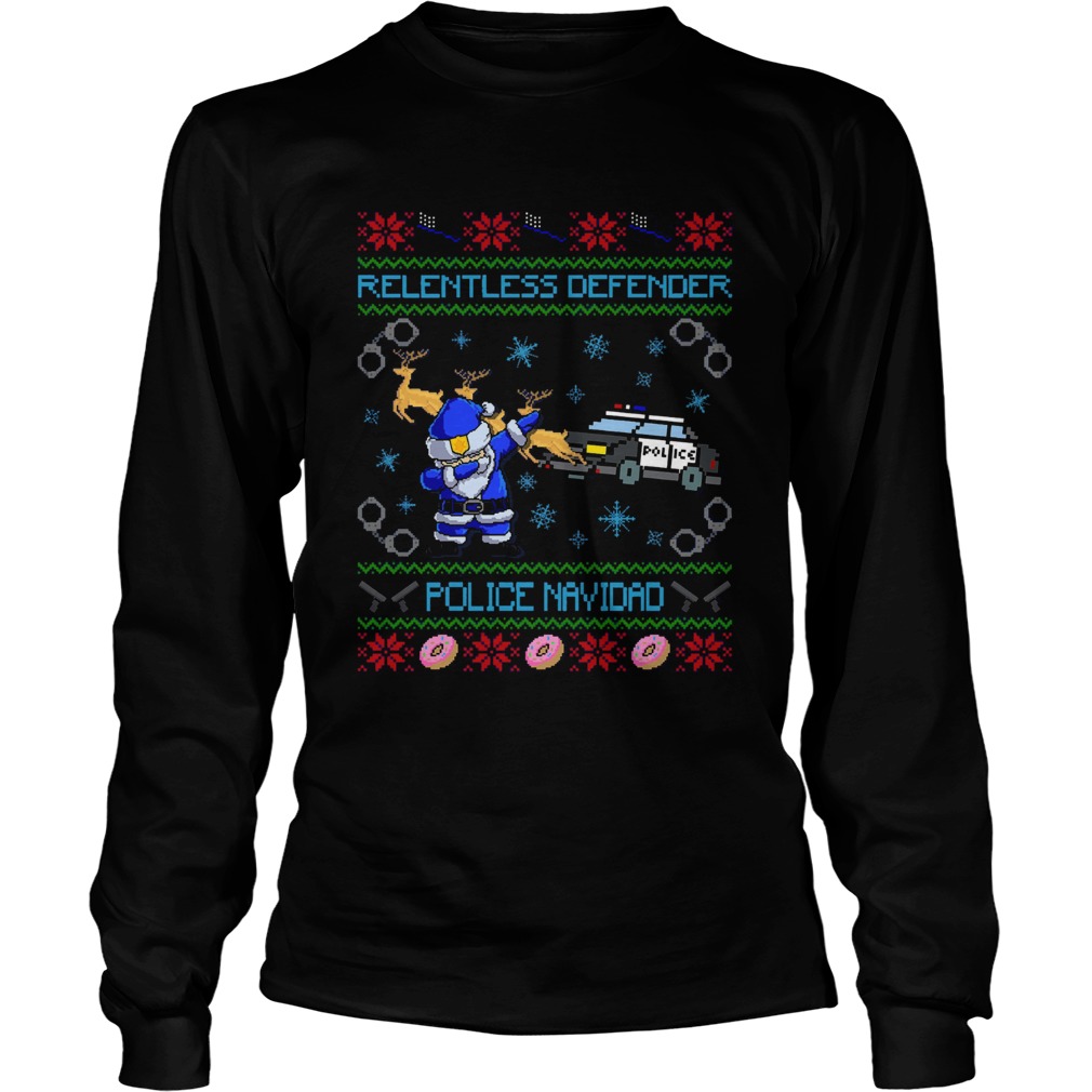 Police Santa Dabbing Relentless Defender Police Navidad Ugly Christmas LongSleeve