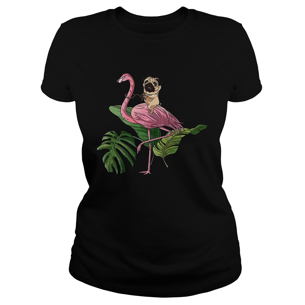 Pug Dog Riding Flamingo Classic Ladies